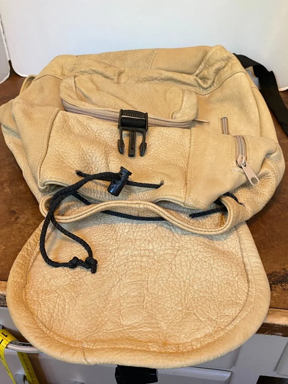 1990s Mexico Genuine Leather Backpack Vintage Bone Ivory Cream White